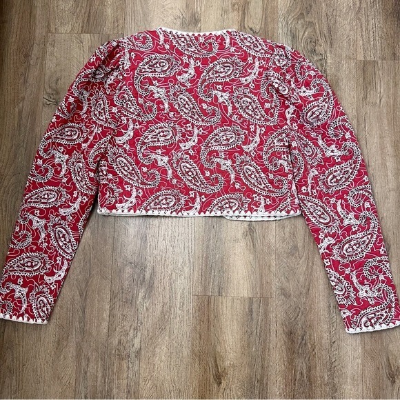 Sea NY Theodora Red Quilted Cropped Jacket Puff Shoulder Paisley - Picture 5 of 12